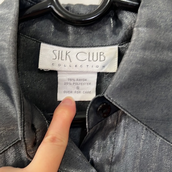 Silk Club Collection button down shirt - metallic silver/grey - size S - Picture 2 of 6